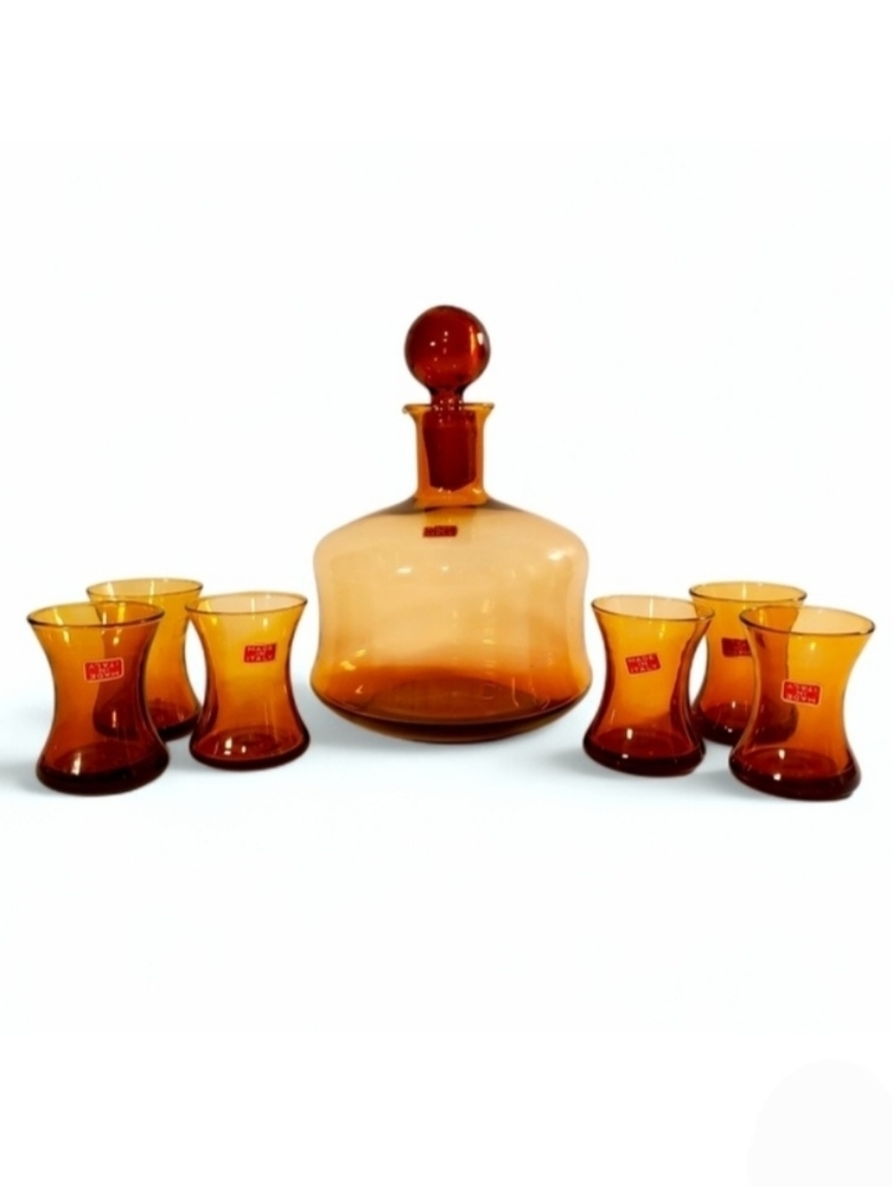 Empoli Italian Hand Blown Glass Decanter & Cordial Set Vintage MCM Rare